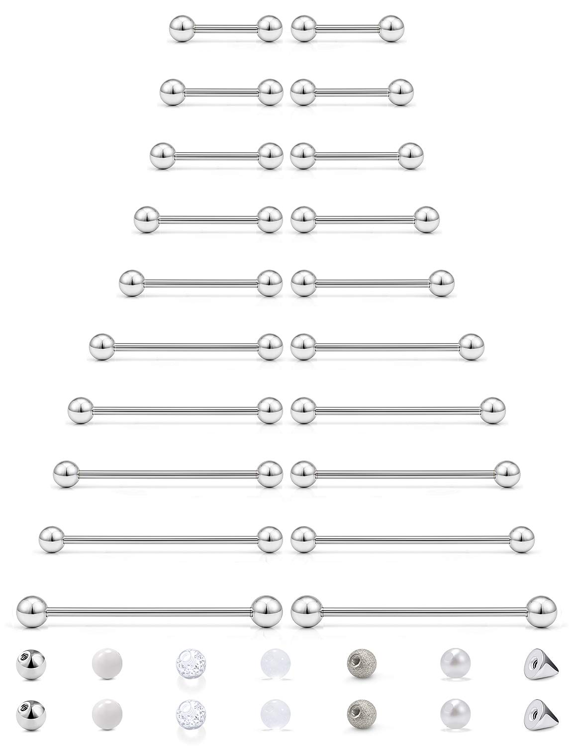 PrjndjwIndustrial Earrings For Women Surgical Stainless Steel 14g Industrial Piercing Jewelry Chain Dangle Industrial Barbell Piercing Kit Cartilage Piercing Jewelry,Silver,Black,Rainbow,Rose Gold