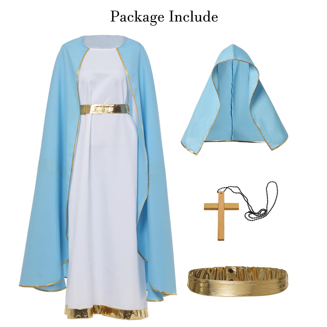 UniqKaliber Halo Virgin Mary Costume for Women Adults Nativity Christmas Costumes Suit Biblical Costume, White & Blue, L-XL - Image 3