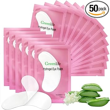 GreenLife 50 Pairs Eye Pads, 100% Naturel Eyelash Extension Under Eye Gel Pads patches kit Collagen with Aloe Vera Hydrogel Eye Patches set for Eyelash Extension Supplies Tools 50 150 300 Pairs