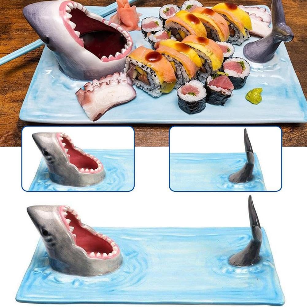 Assiette à Sushi En Céramique Forme Requin - Plateau Créatif Pour Fromage, Gâteau, Apéro - Cadeau Original Homme