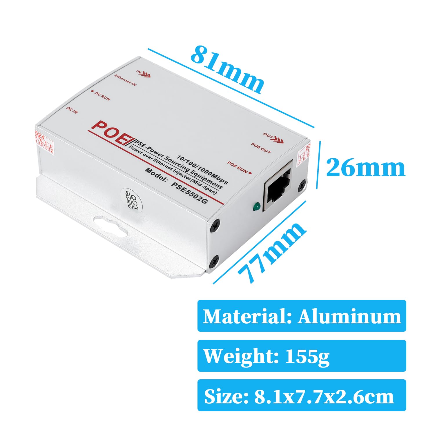Gigabitowy przemysłowy wtryskiwacz PoE+, konwertuj niskie napięcie DC 12-48 V na wyjście PoE 48 V, IEEE802.3af/at, wtryskiwacz na szynę DIN i do montażu na ścianie do różnych scenariuszy