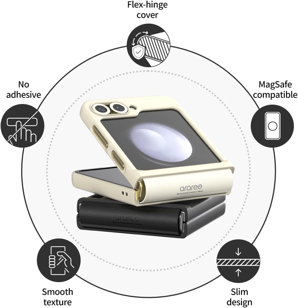 araree Aero Flex M Samsung Galaxy Z Flip 6 Case 【Improved Version】 with Hinge Protection, Compatible with Magsafe Accessories & Charger Anti-Fingerprint,Thin & Slim, Shockproof Hard Case - Black