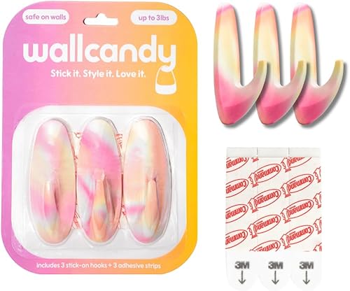 Miniatura 12 de Ganchos adhesivos para colgar en la pared, paquete de 3 ganchos de pared autoadhesivos con tiras adhesivas resistentes que soportan hasta 3 libras,