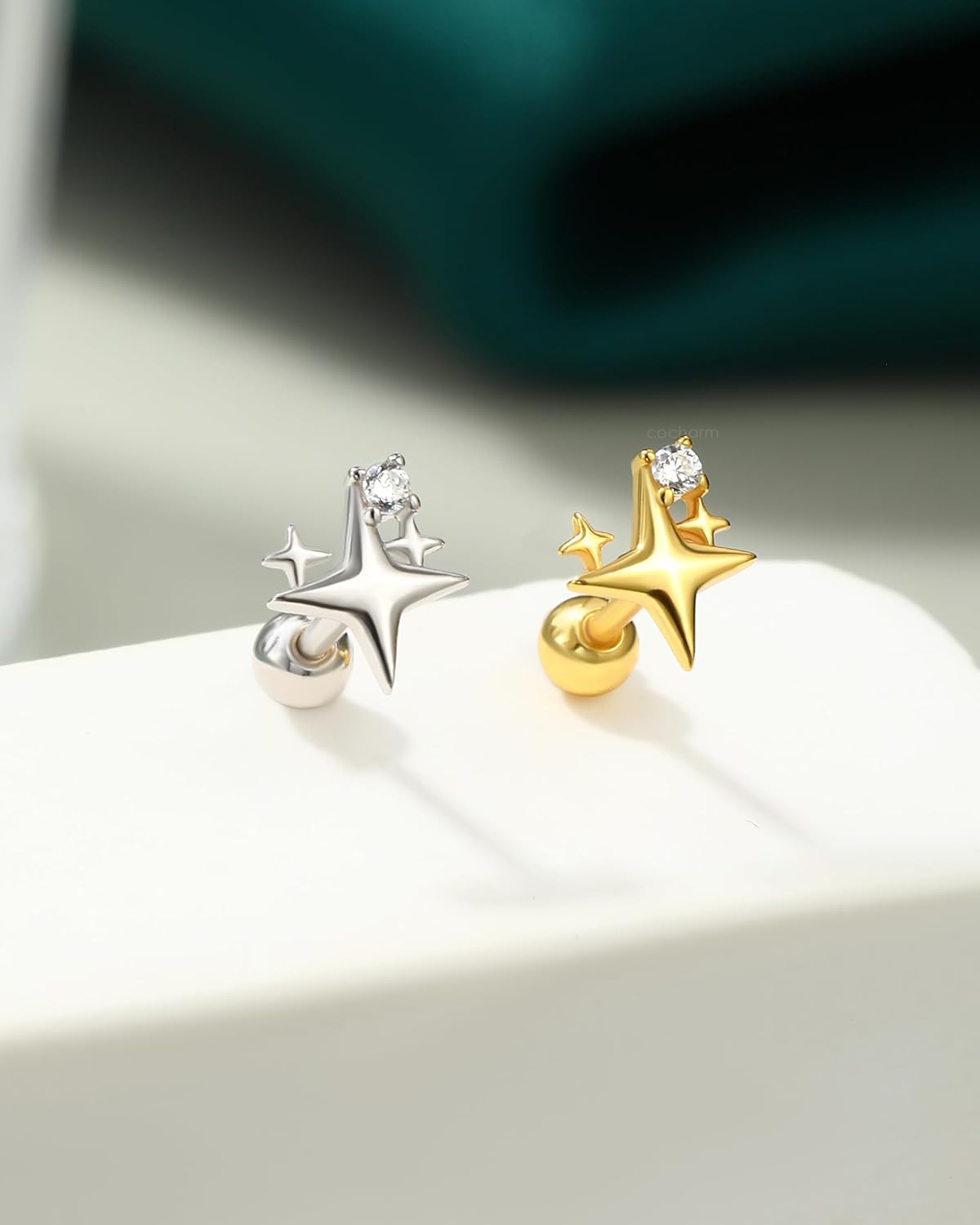 COCHARM 925 Sterling Silver Cartilage Earrings 18g Tragus Helix Earrings Star Cartilage Stud Forward Helix Piercing Jewelry for Women - Image 3