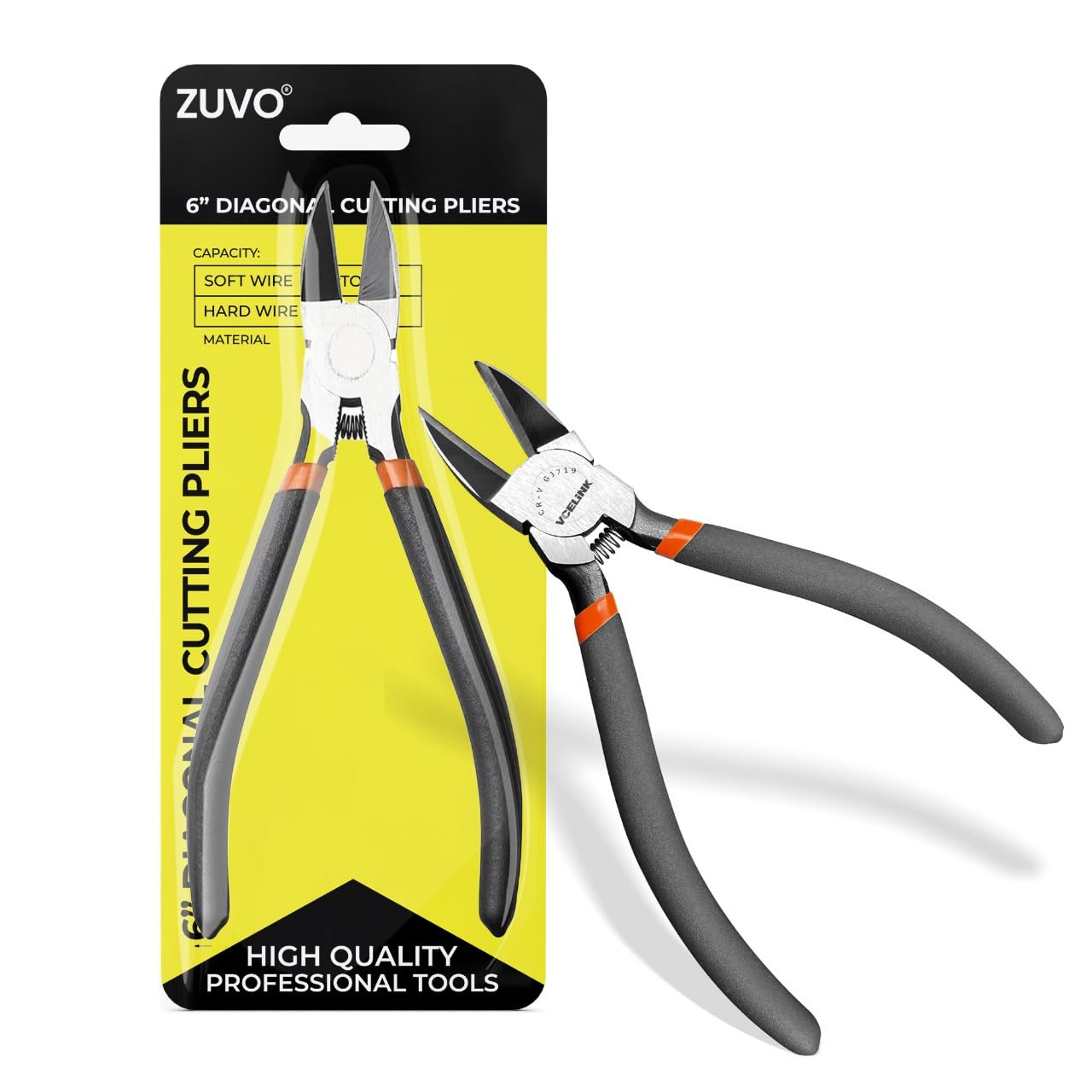 Zuvo Wire Cutters, 6 Inch Side Cutters, Heavy Duty Diagonal Cutting Pliers