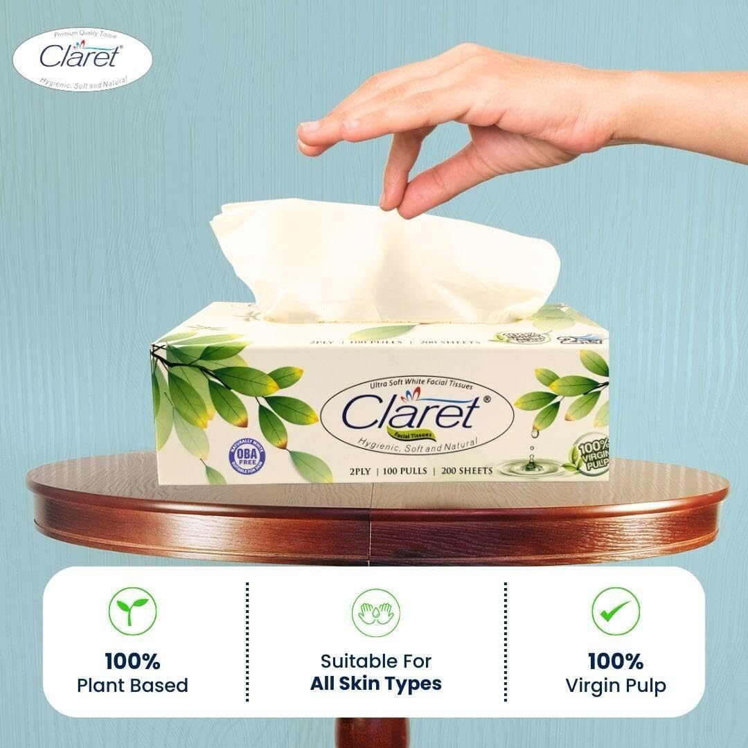 100 Pull Brown CL FT Pack 2 Dry Tissue - Super Soft Facial Tissue, Multipurpose for Personal Care, Bedside, Dressing Table, Office & Car Use