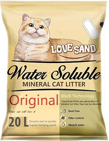 Emily Pets Flushable Love Sand with Water Soluable Mineral Cat Litter, Odor Control Cat Litter Unscented and Zero Dust Natural Formula (20 Liter)