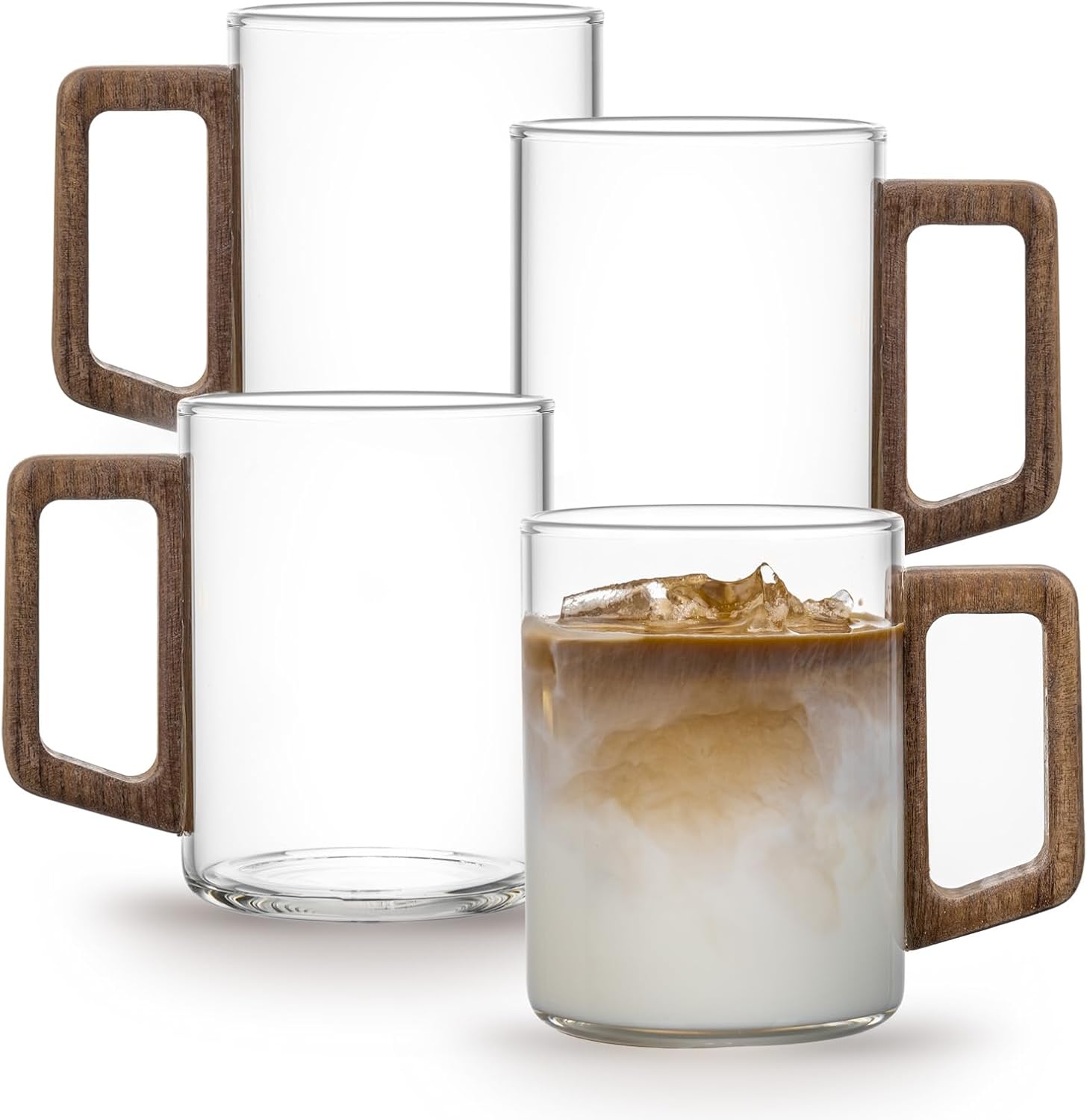 Amazon.com: USEEKRIL Glass Mugs with Wooden Handle,14 OZ Coffee
