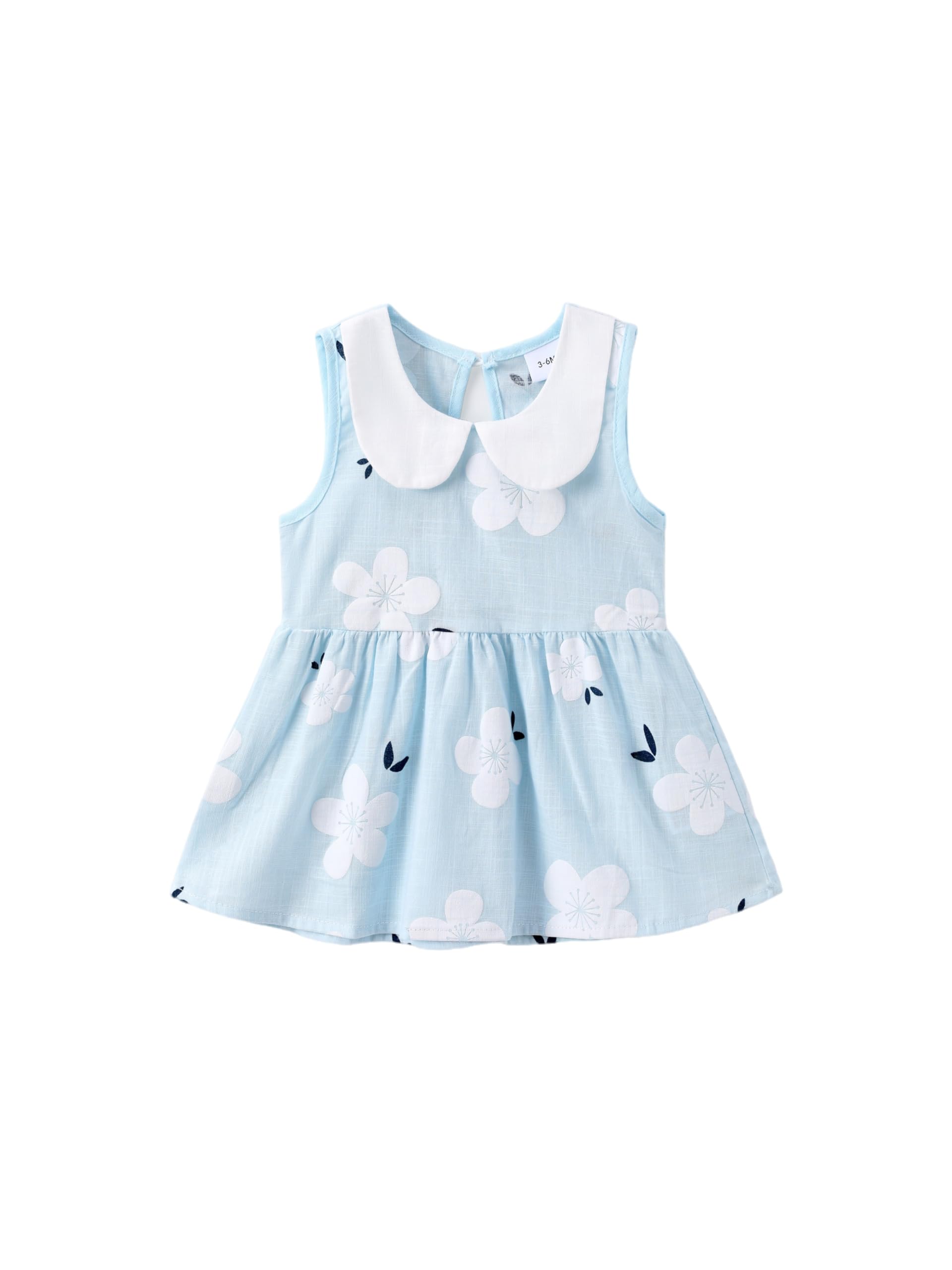 PATPATBaby Girls Dress 100% Cotton Infant Newborn Toddler Princess dress Sleeveless Floral Print Dress with Peter Pan Collar