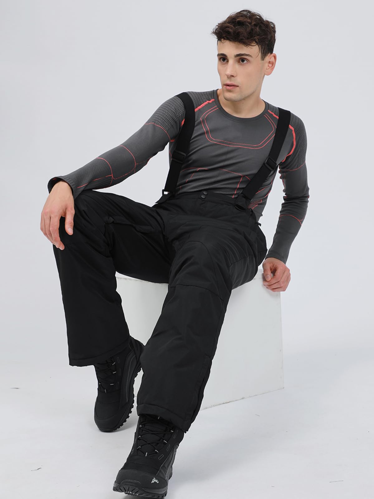 HOTIAN Herren Skihose Hosenträgerhose Outdoorhose Snowboardhose Winter Wasserdicht Warm Abnehmbare Hosenträger Skilanglaufhose Thermohose Wanderhose Ski Pant