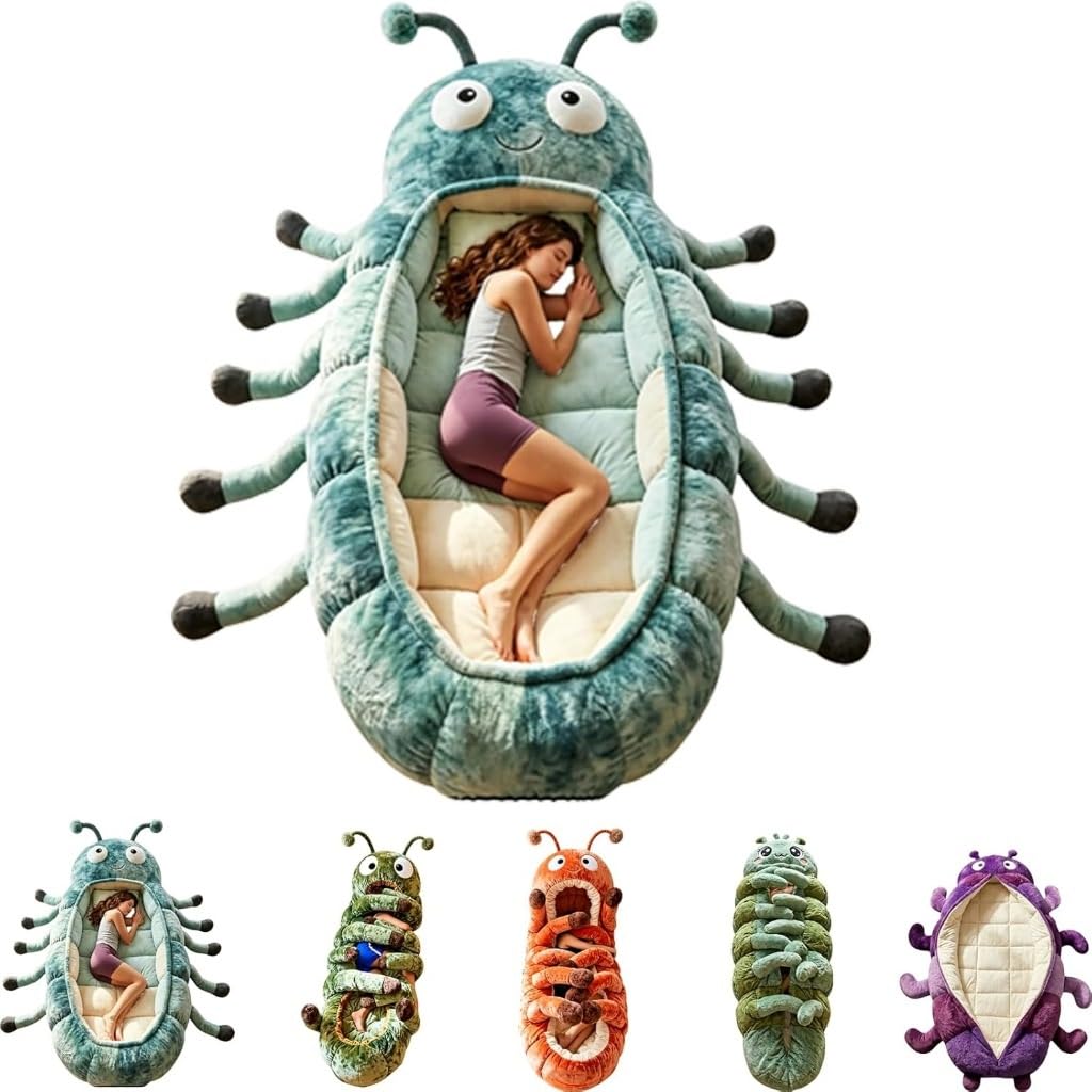 Hugging Caterpillar Sleeping Bags, Plush Cocoon Sleeping Bag, Pull Cord Sleeping Bag, Full Body Plush Lounger, Indoor Nap Pod, Cozy Reading Nest(Blue(3D style))