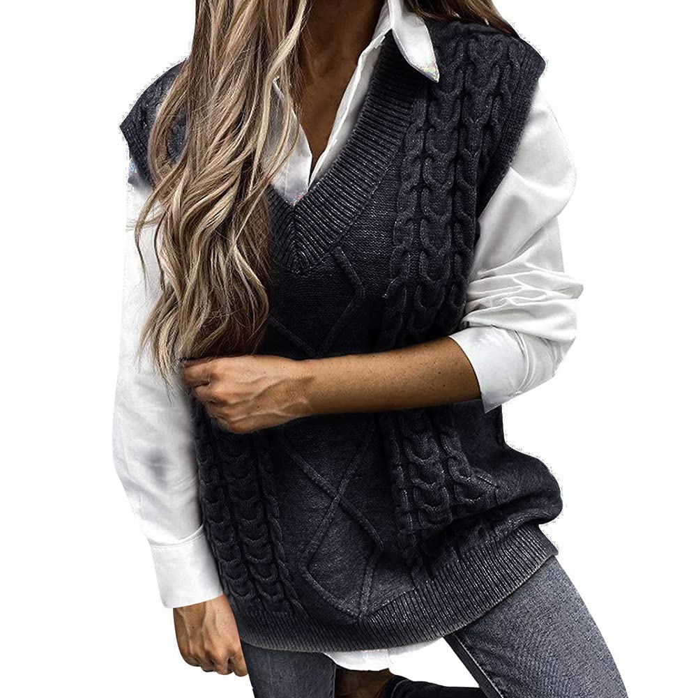 Gilet Pulls sans Manches Gilet Femmes Gilet en Tricot Classique Pull À Col en V Printemps Hiver Pull Chaud sans Manches