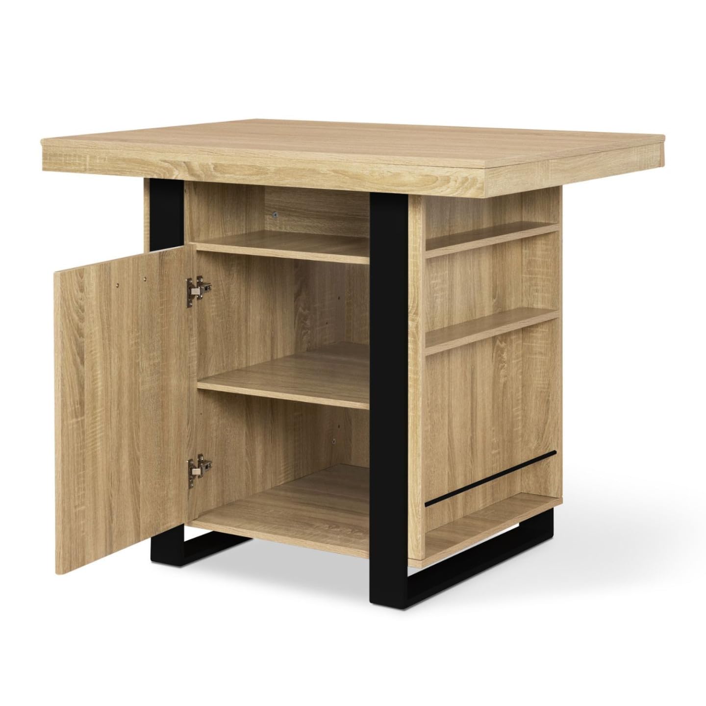 IDMarket - Ilot central PHOENIX 110 cm bois et noir avec rangements