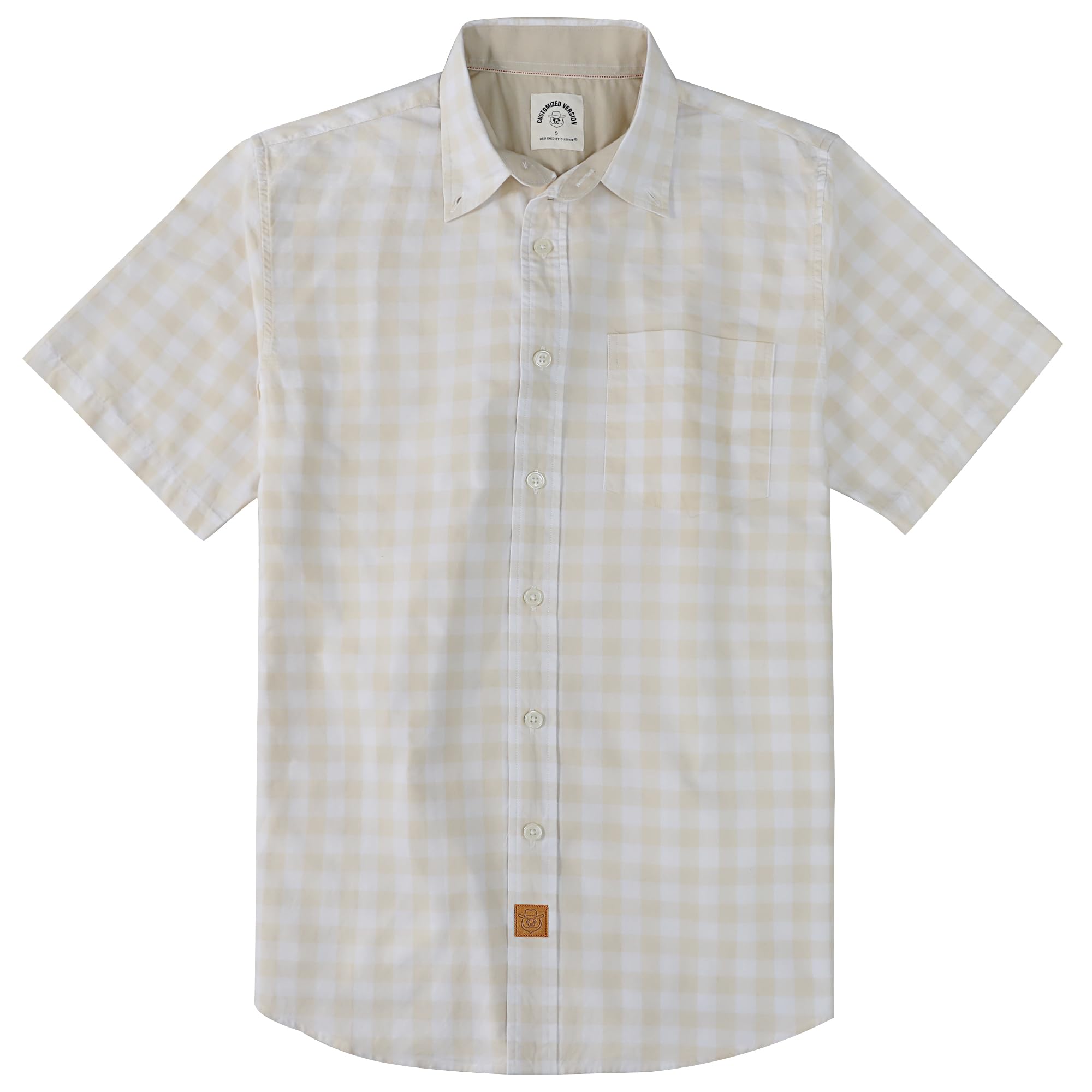 Dubinik® Mens Short Sleeve Button Down Shirts 100% Cotton Plaid Men's Casual Button-Down Shirts with Pocket