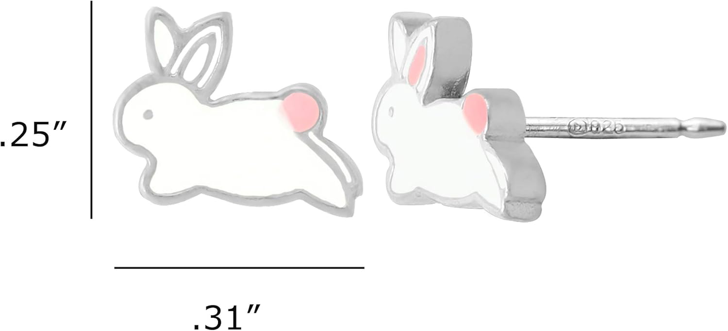 Boma Jewelry Sterling Silver Enamel White Bunny Rabbit Stud Earrings - Image 5