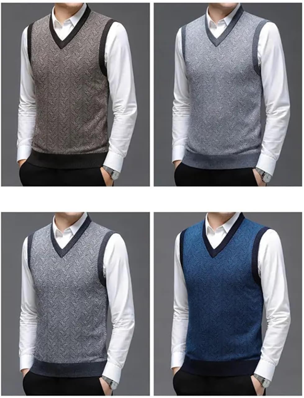 Mens Sweater Autumn Wool Solid Color Knittes Sweater Vest Man Jacquard Thick Winter Clothing