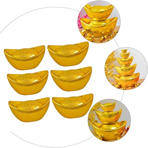 Miniatura 5 de Amosfun Lingote de oro de Feng Shui, 6 piezas, adorno de lingote japonés para decoración del hogar, decoración de mesa, lingote chino de plástico,