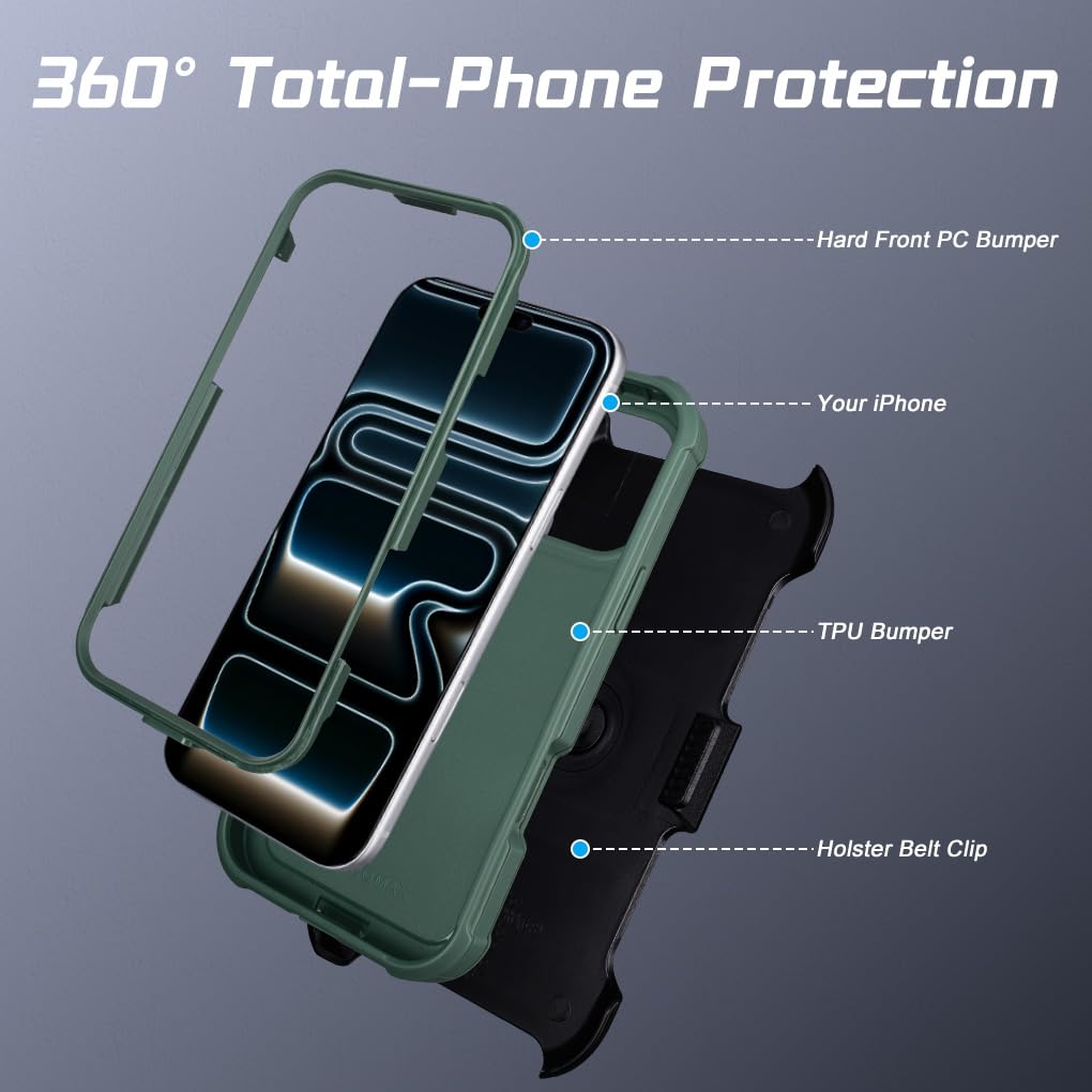 Defender - Custodia per iPhone 17 Pro Max con clip e cavalletto