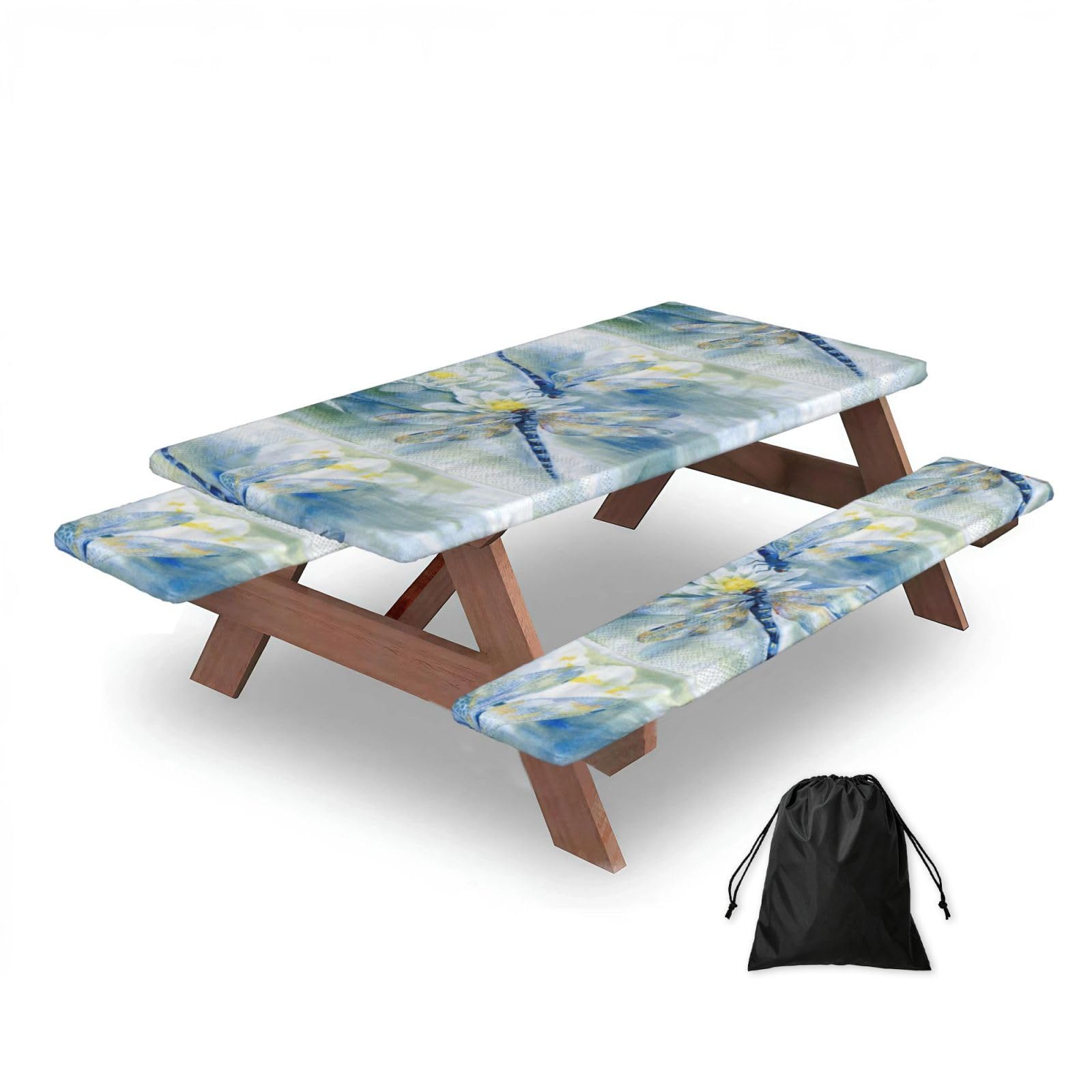 Dopklna As Picture Dragonfly, Picnic Table Cover With Bench Covers -Waterproof Elastic Fitted Tablecloth For Garden Camping Patio 76X152cm