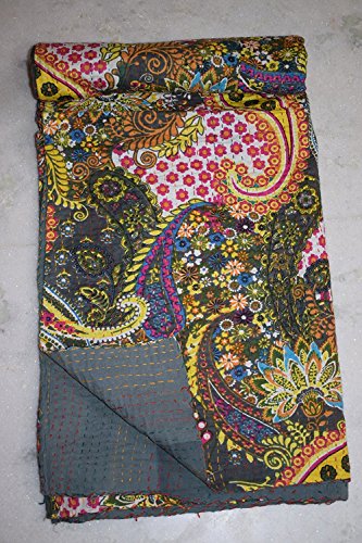Sophia-Art India Cotton Twin Blanket, Kantha Reversible Quilt, Wedding Kantha Quilt Vintage Kantha Throw Bedroom Beddiing Floral Gudri Ralli Bedspreads Kantha Quilt