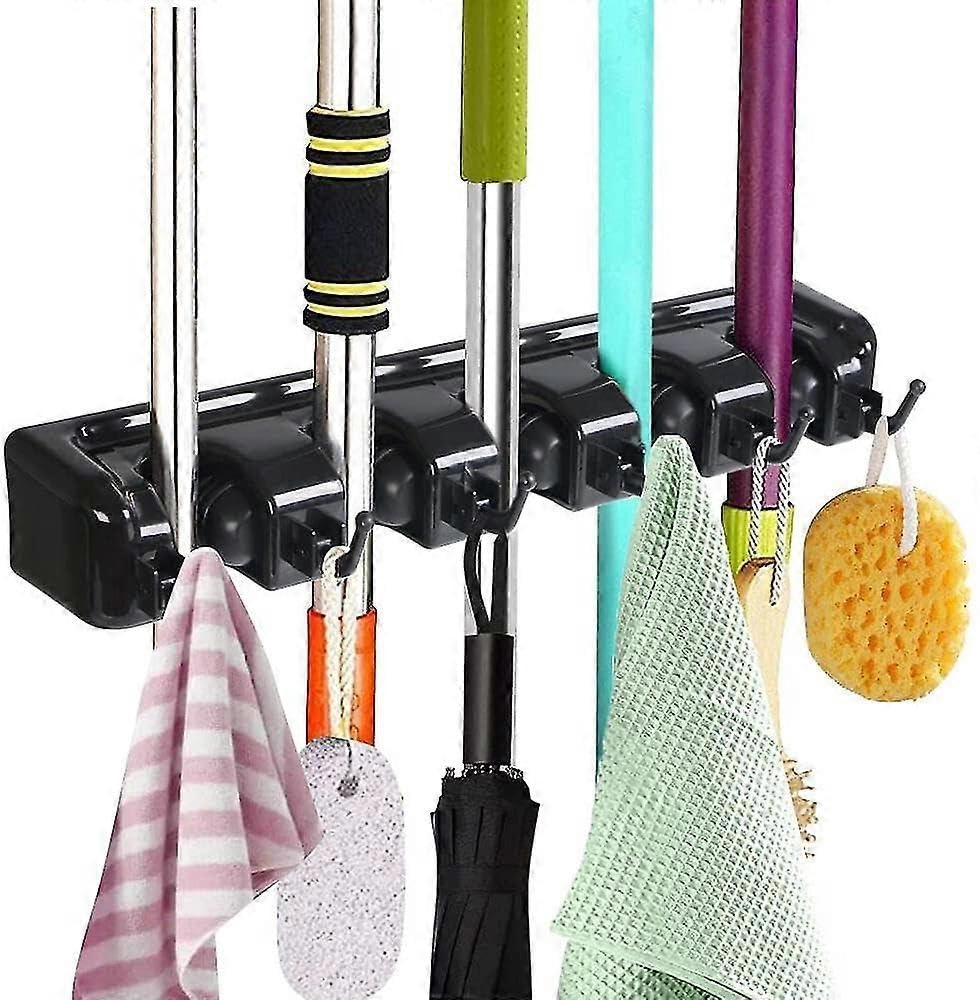 JOYHAPPST Broom Holder Storage Hanger Support with 5 Slots Wall-Mounted Multifunctional