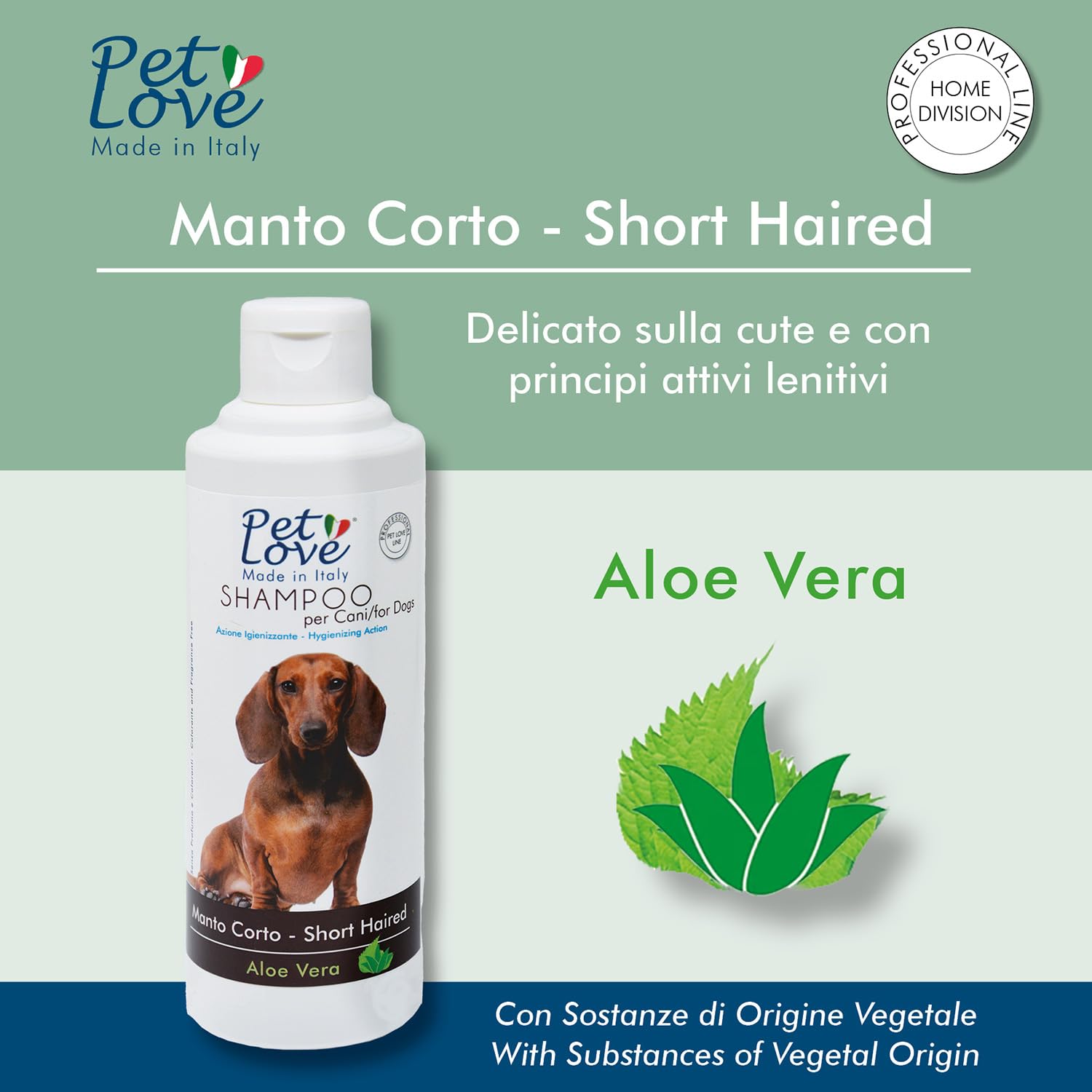 Pet Love | Shampoo Professionale per Cani a Manto Corto – Azione Detergente e Igienizzante –Senza Profumo e Coloranti - 250 ml