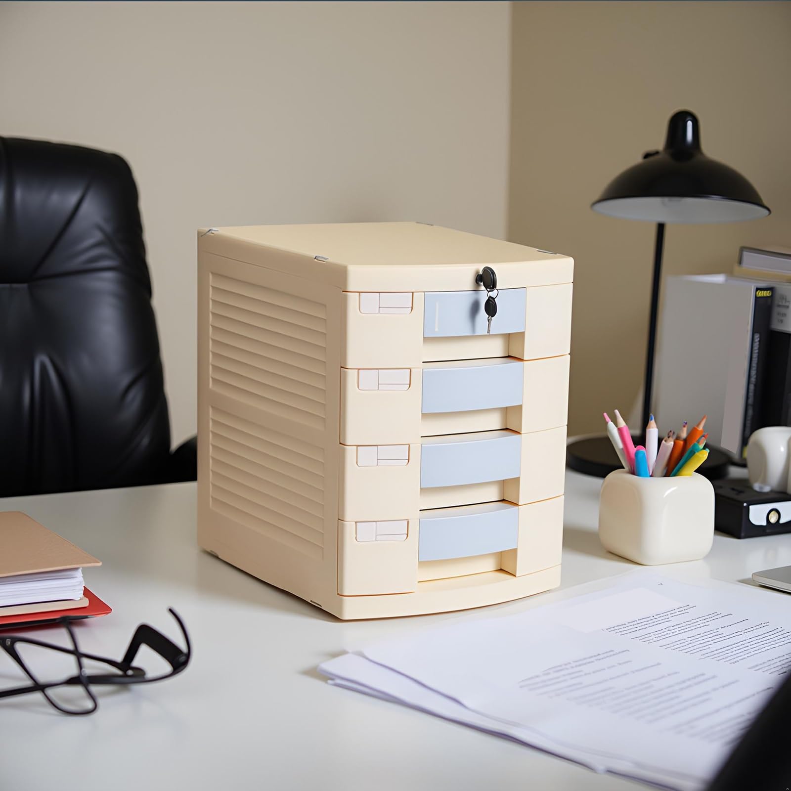Archivador De 4 Cajones Con Cerradura, Organizador Para Documentos A4, Archivador Móvil Multicapa Para Oficina Y Hogar Caja De Archivo Segura.
