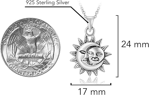 Vista 5 de AeraVida Collar de plata de ley 925 con sol celestial y luna, Metal