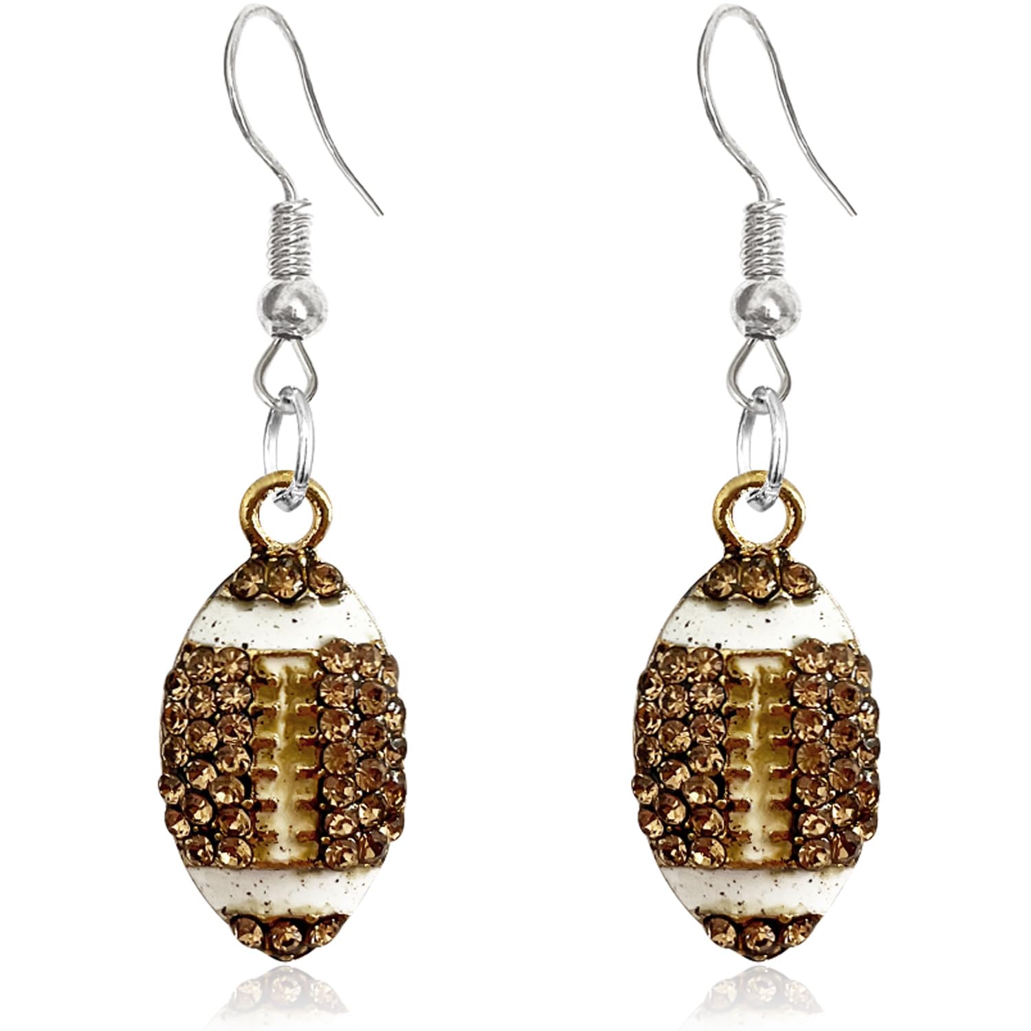 Classic Rhinestone Football Stud Earrings Drop Dangle Earrings Rugby Shiny Crystal Sports for Women Teens Sports Team Fan Game Day Jewelry