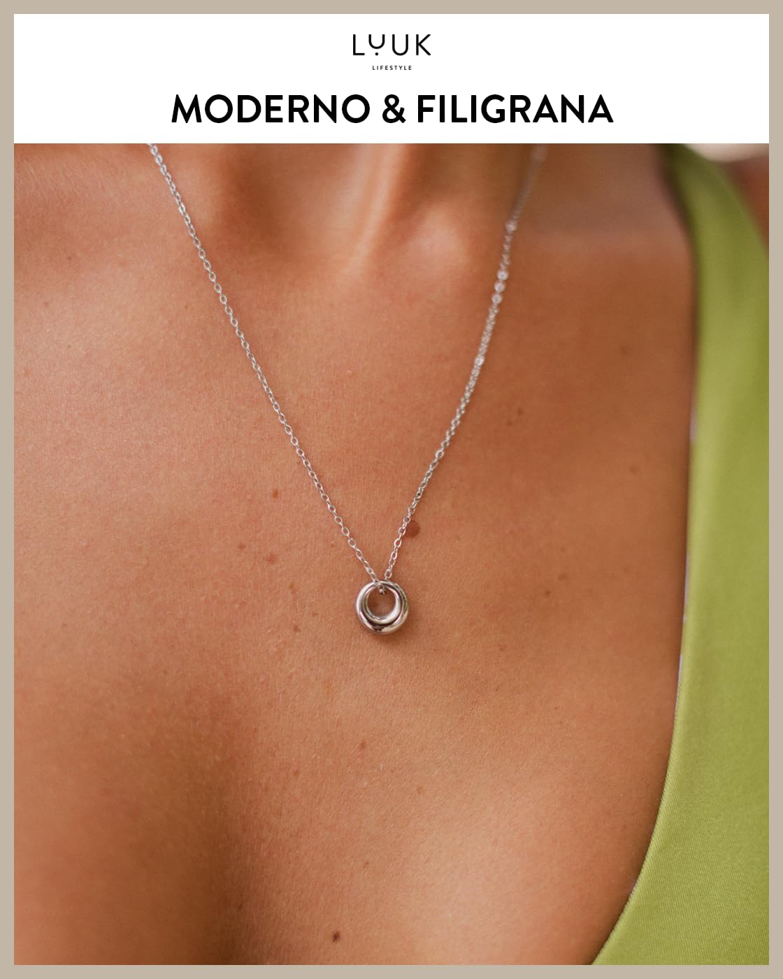 LUUK LIFESTYLE Collana con ciondolo diverso e acciaio inossidabile (50 cm), con carta HAPPINESS, idea regali donna, lei, compleanno, portafortuna, gioielli elegante, Argento, Or, Or rosa