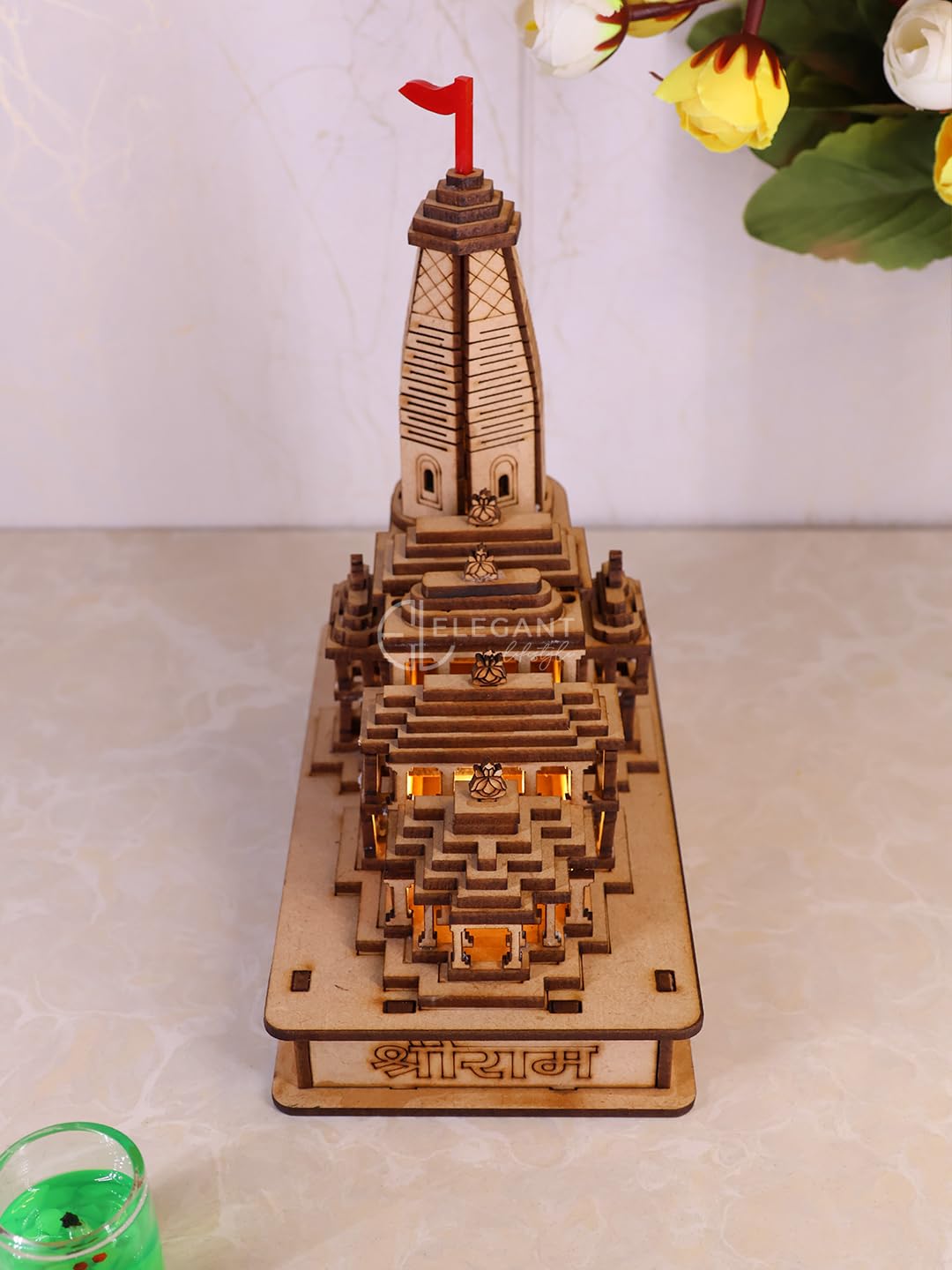 ELEGANT LIFESTYLE 3D Shri Ram Mandir with Light, Souvenir of Ram Janmabhoomi Ayodhya Temple for Home/Office/Gift & Car Dashboard (Wood, Brown, White, 16 cm) 6 61a9QvbOgJL. SL1440