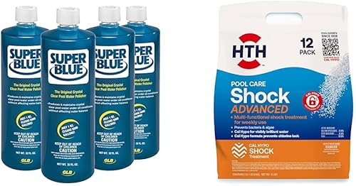 GLB 71205-SP-04BX - Clarificador de piscina súper azul, 1 cuarto de galón, paquete de 4 y HTH 52037 para el cuidado de la piscina avanzado de