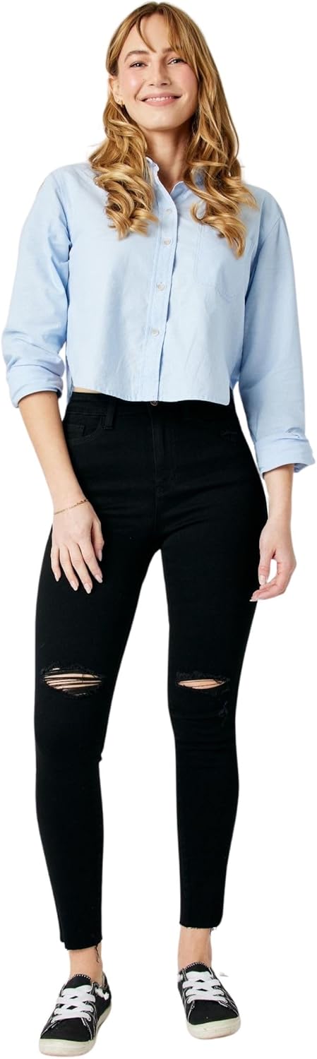Judy Blue Women's High-Rise Heavy Destroy Raw Hem Skinny Jeans 88562 - Image 5