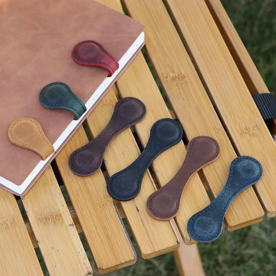 TraveEssentialz 2 pc Leather Magnetic Bookmark for Books | Page Divider Corner Markers Birthday Gift for Father's Day | Travel Book Reading | Travel Essential Item for Book Lovers (Brown & Green)