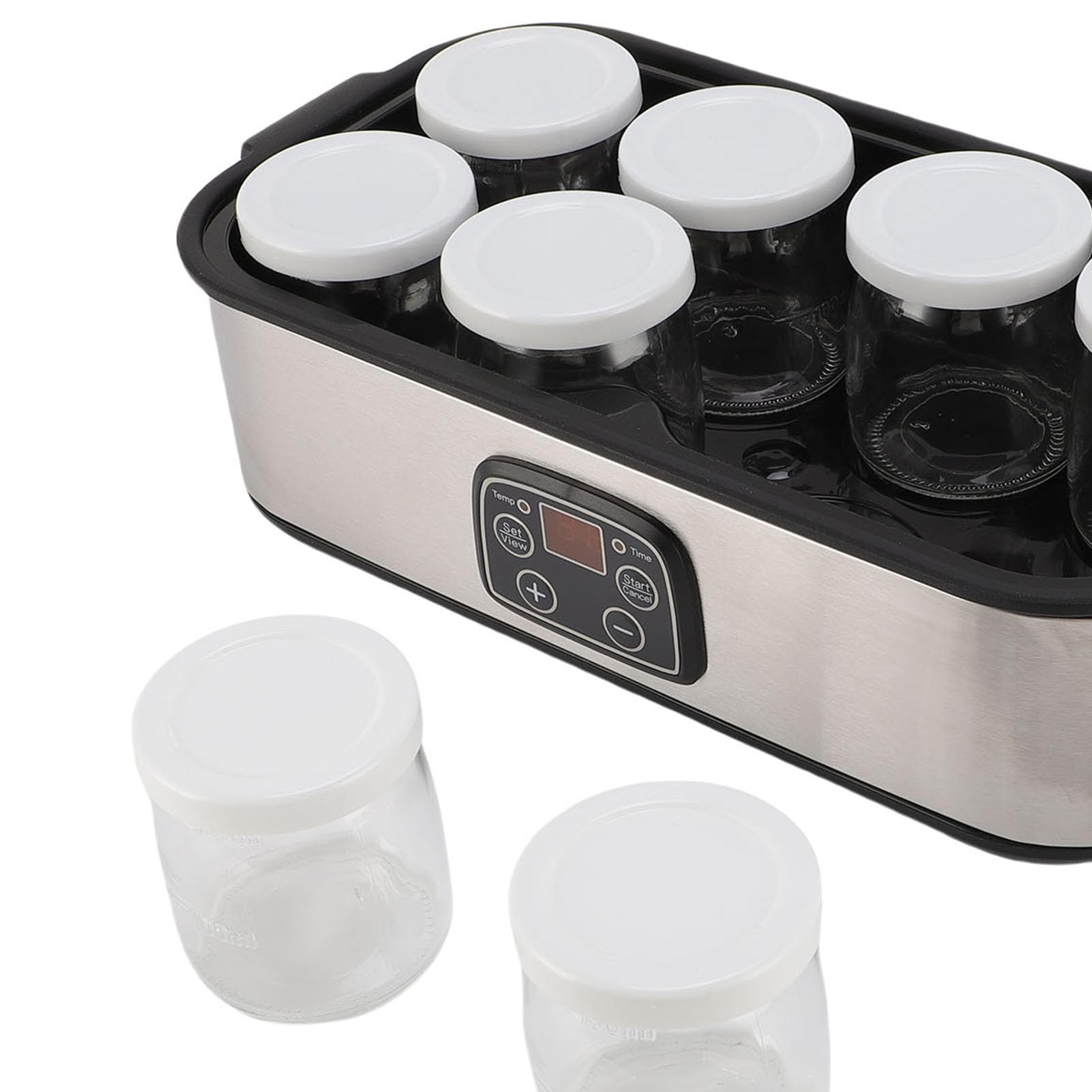 CHICIRIS Yogurtera Automática con Pantalla LCD y 8 Frascos de Vidrio para Pudín de Batido de Yogur Casero, Calentamiento a Temperatura Constante de 25W (Enchufe europeo 220V)