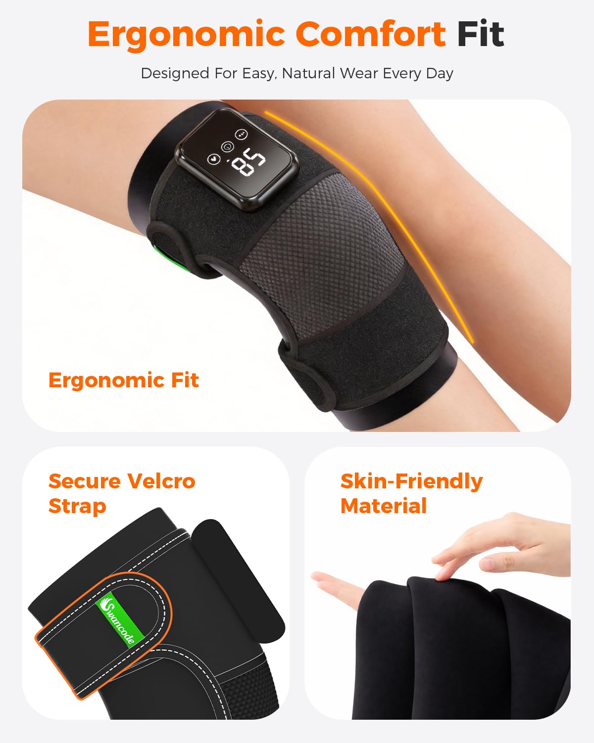 3-in-1 Kniemassagegerät zur Schmerzlinderung mit Wärme, tragbare beheizte Kniebandage mit Verlängerungsgurt für Knie, Ellenbogen und Schulter, schnurlose wiederaufladbare elektrische