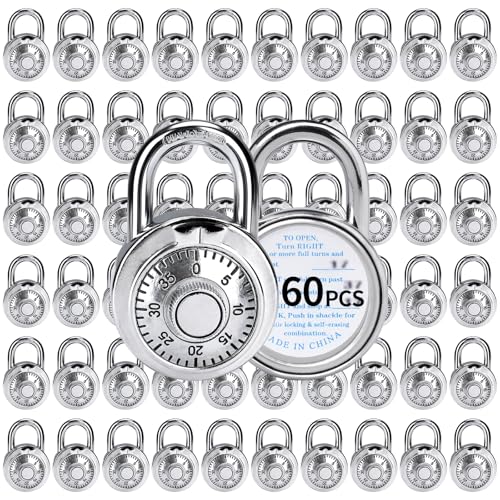 Image of Combination Lock, LQYN Standard Dial Combination Lock, Pack of 60; Silver Turnplate, 2 in. Wide, Fixed Three Digital Combination, for School, Gym & Locker, Toolbox, Gate