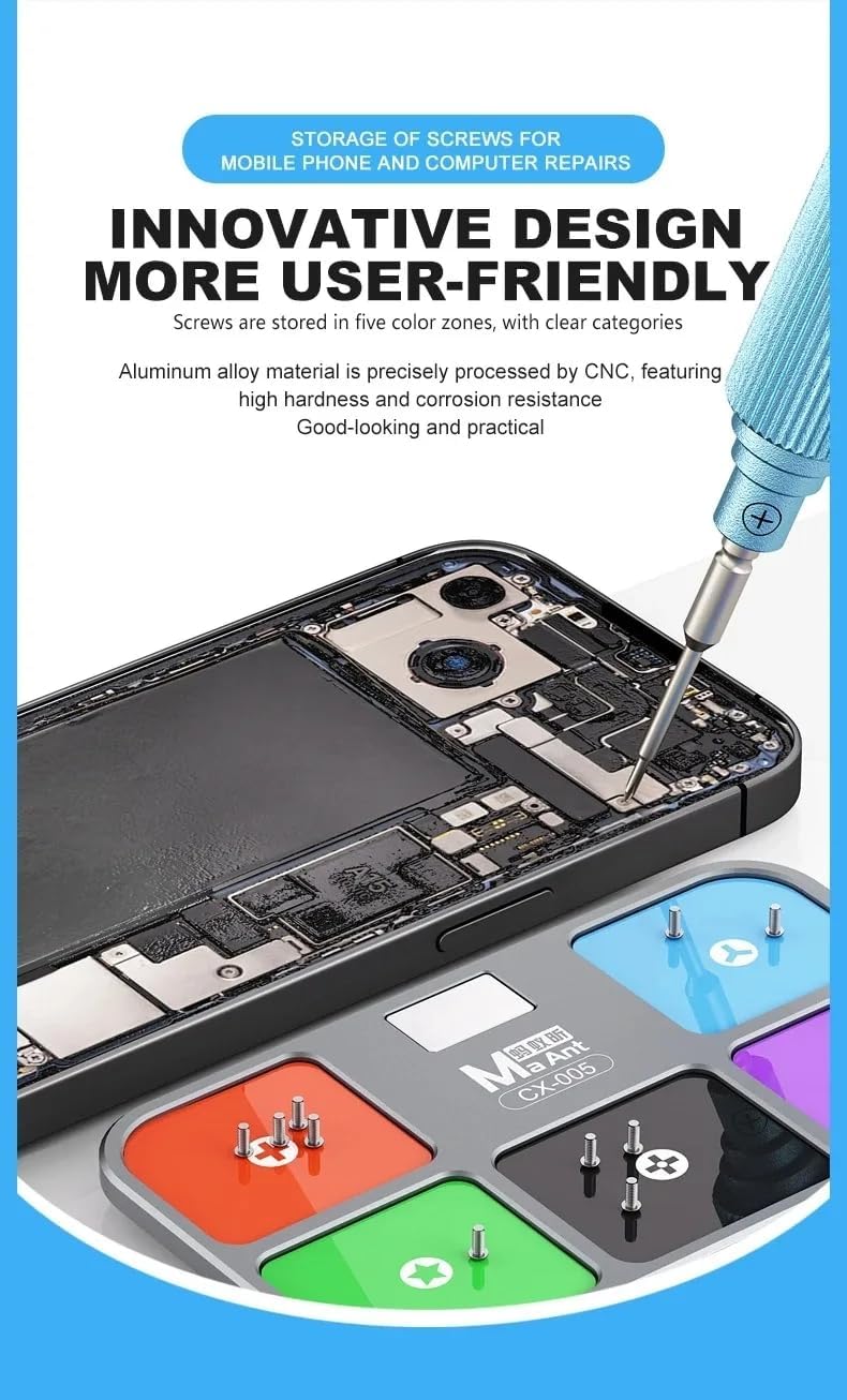 WYLIE MAANT CX-005 Magnetic Screw Organizer Board 5-Zone Storage Mat Aluminum Alloy Frame for Computer Phone Disassembly Repair Screwdriver Bits Classification Tool 8 Pack