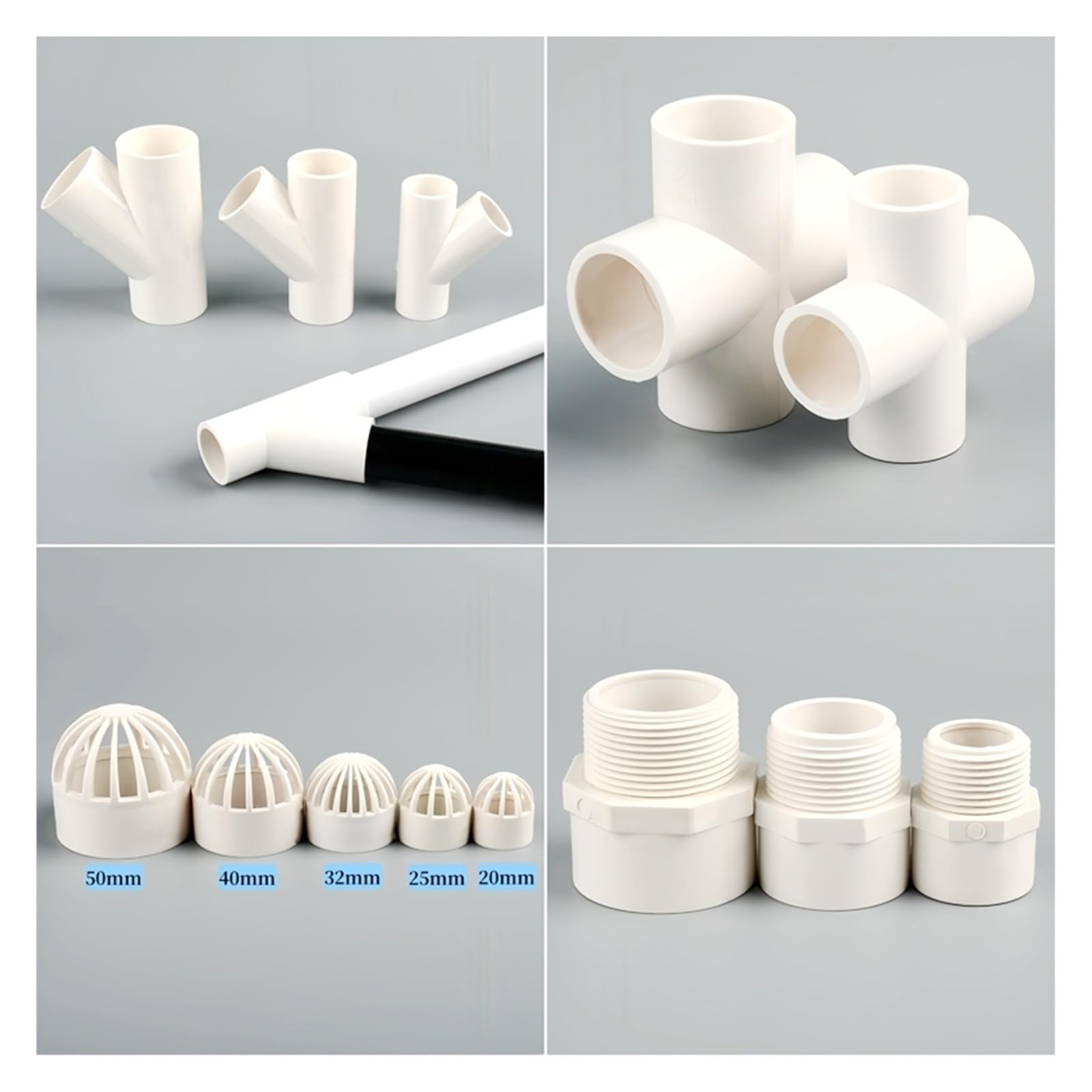T a gomito dritto con connettori for tubi in PVC bianco da 20~63 mm