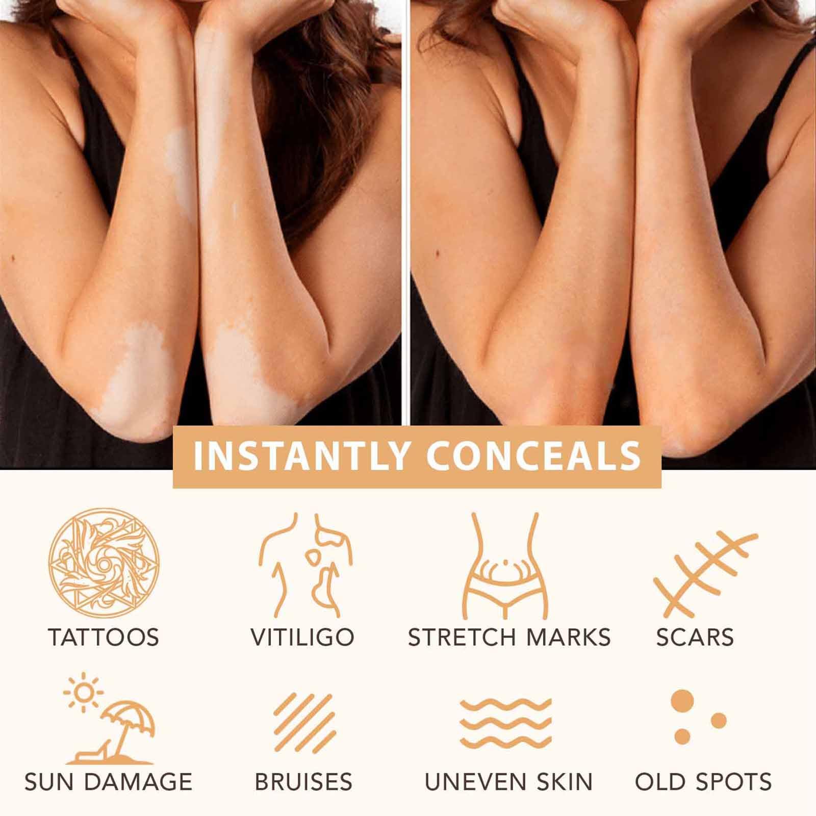 Fond de Teint Couvrance Corps Waterproof avec Pinceau,Maquillage Jambes et Corps Correcteur Longue Tenue Tattoo Cover Up Makeup,Flawless Looking Bronze Skin,Medium Golw 100ML