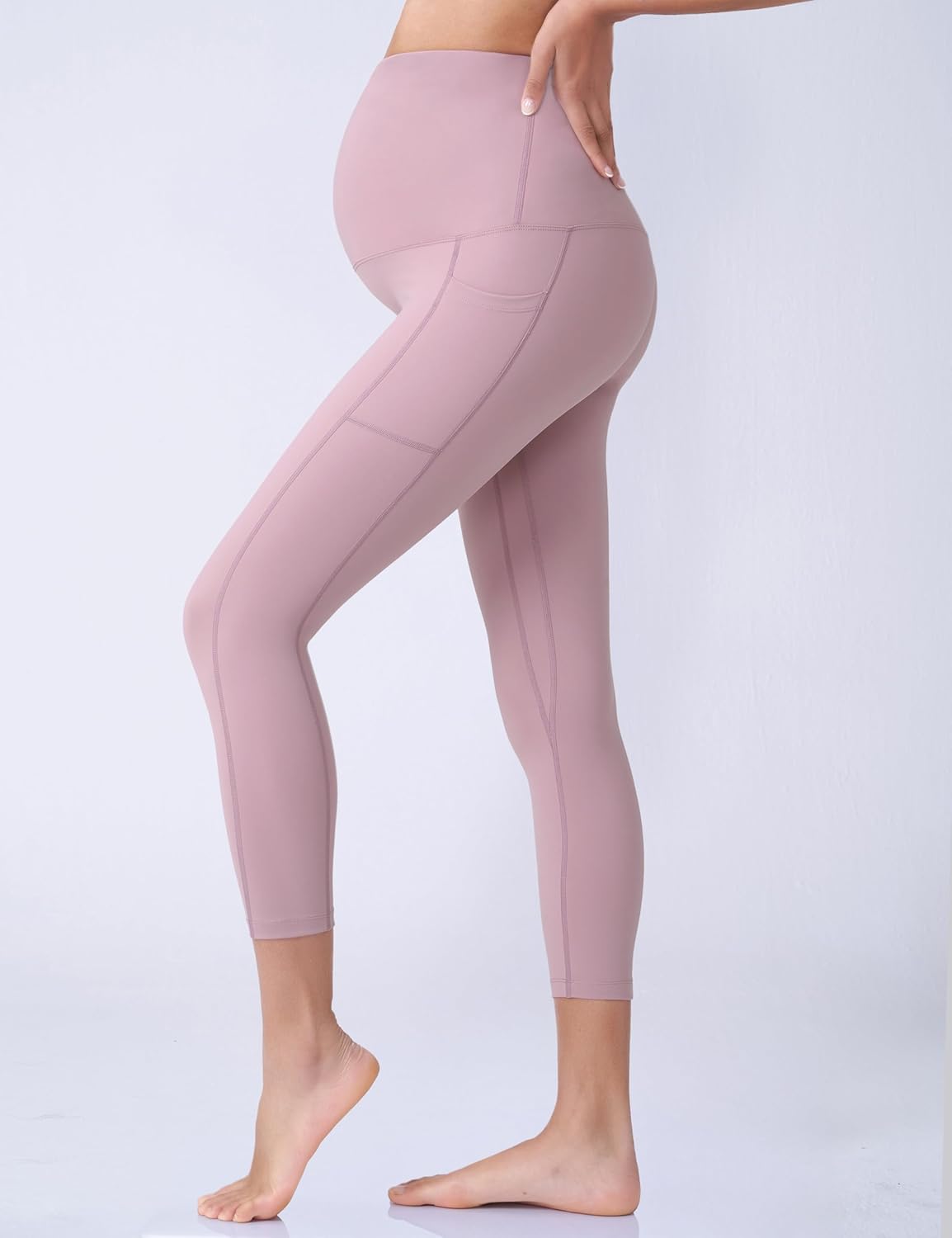 POSHDIVAH Women's Maternity Capri Leggings Over The Belly Pregnancy Workout Active Stretchy Pants with Pockets - Image 2