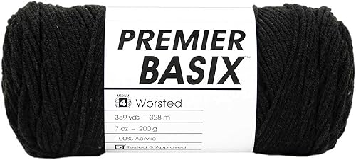 Miniatura 2 de Premier Yarns Basix Charcoal 1115-47 (3 madejas, el mismo lote de tinte) estambre mediano #4 para ganchillo y tejer con bolsa de proyectos