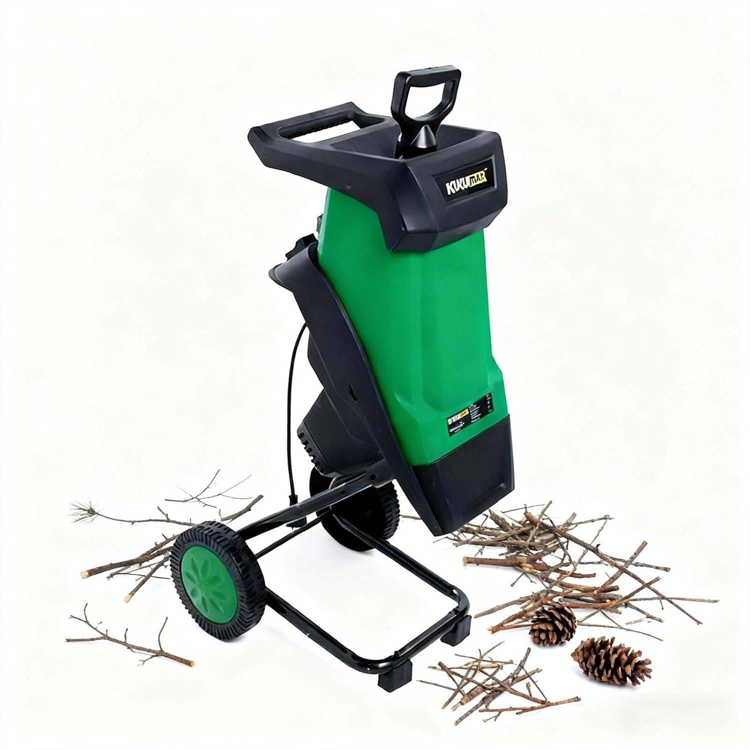 Trituradora eléctrica de jardín y trituradora de madera con bolsa colectora, alta potencia para un acolchado eficiente de hojas y ramas