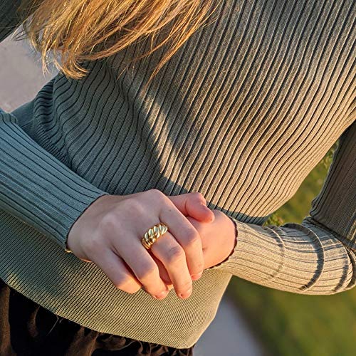 Baguette Dome Ring | CZ Set Gold Dome Ring | CZ Stacking Thick Band4