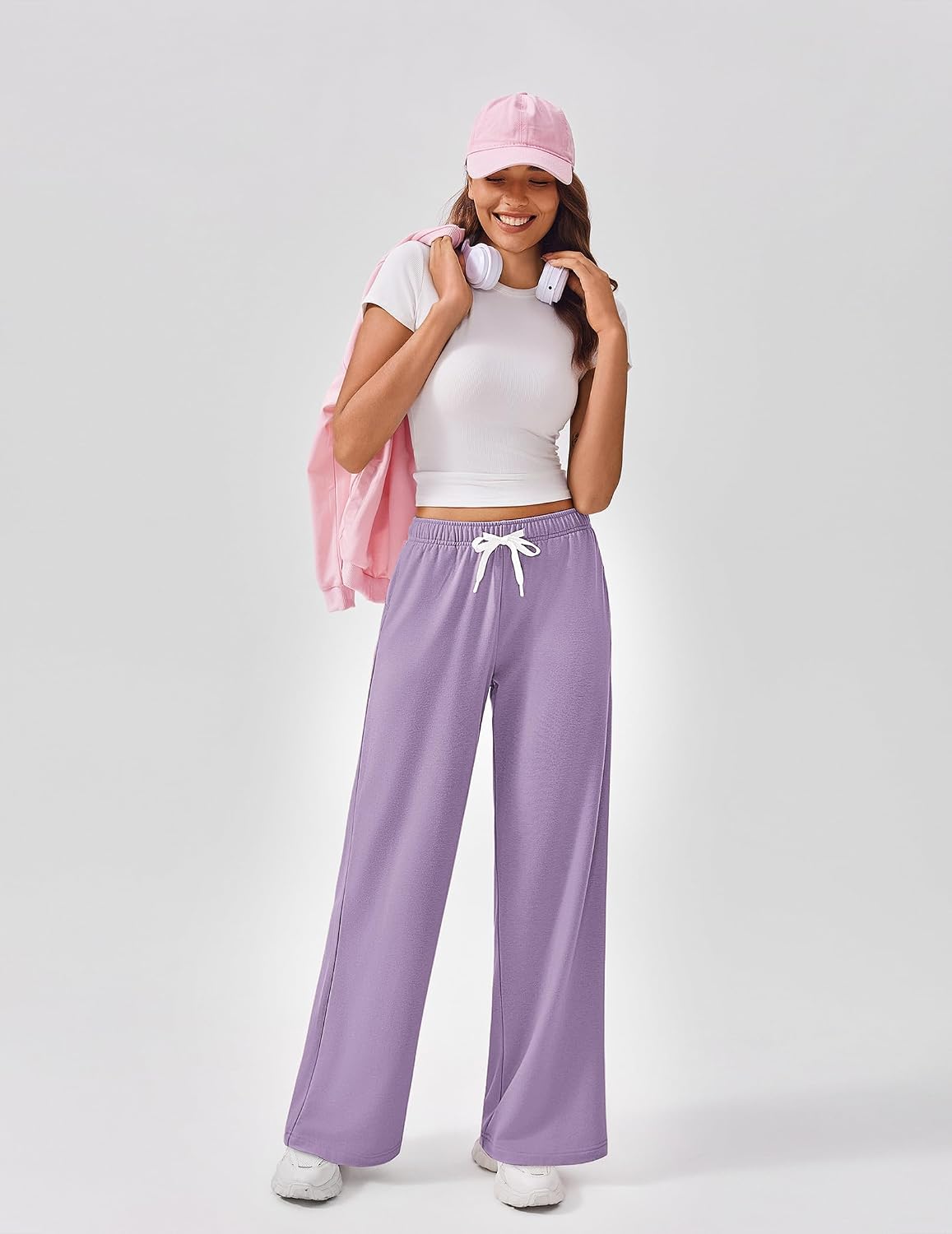 PINSPARK Wide Leg Sweat Pants for Womens High Waisted Baggy Sweatpants image 5