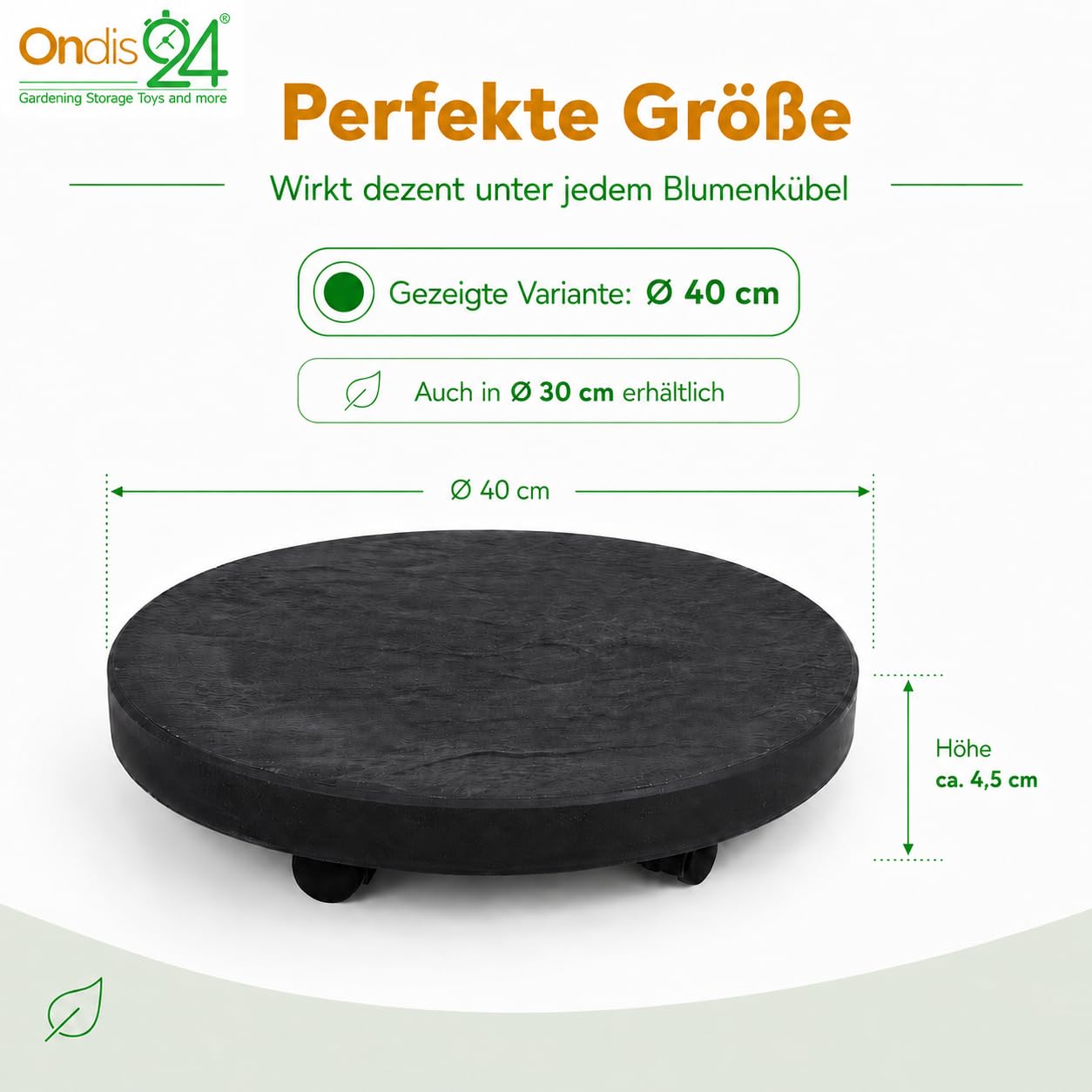 Ondis24 Pflanzenroller bis 150 kg Blumenroller mit unsichtbaren Rollen Möbelroller Kübelroller Pierre (⌀ 40cm, Anthrazit)