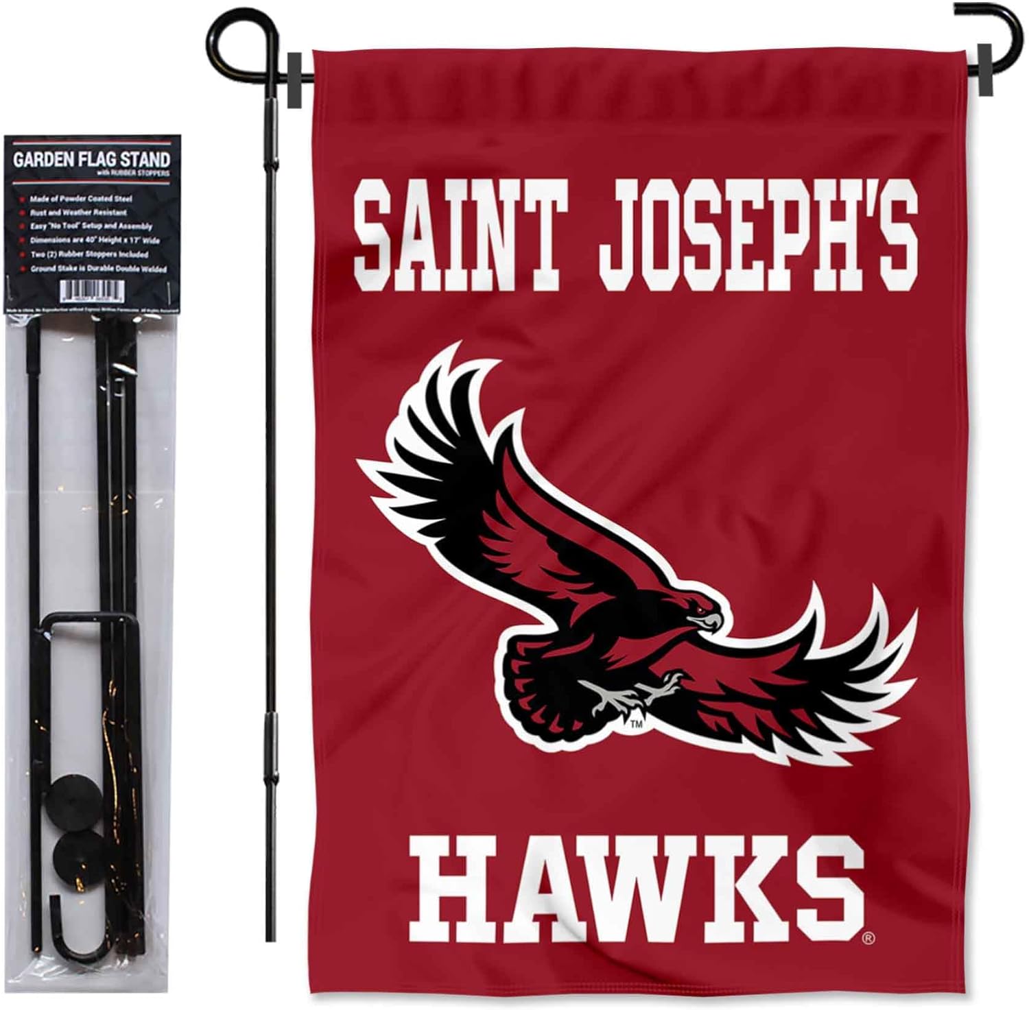 Saint Joseph's Hawks Garden Flag with Pole Stand Holder