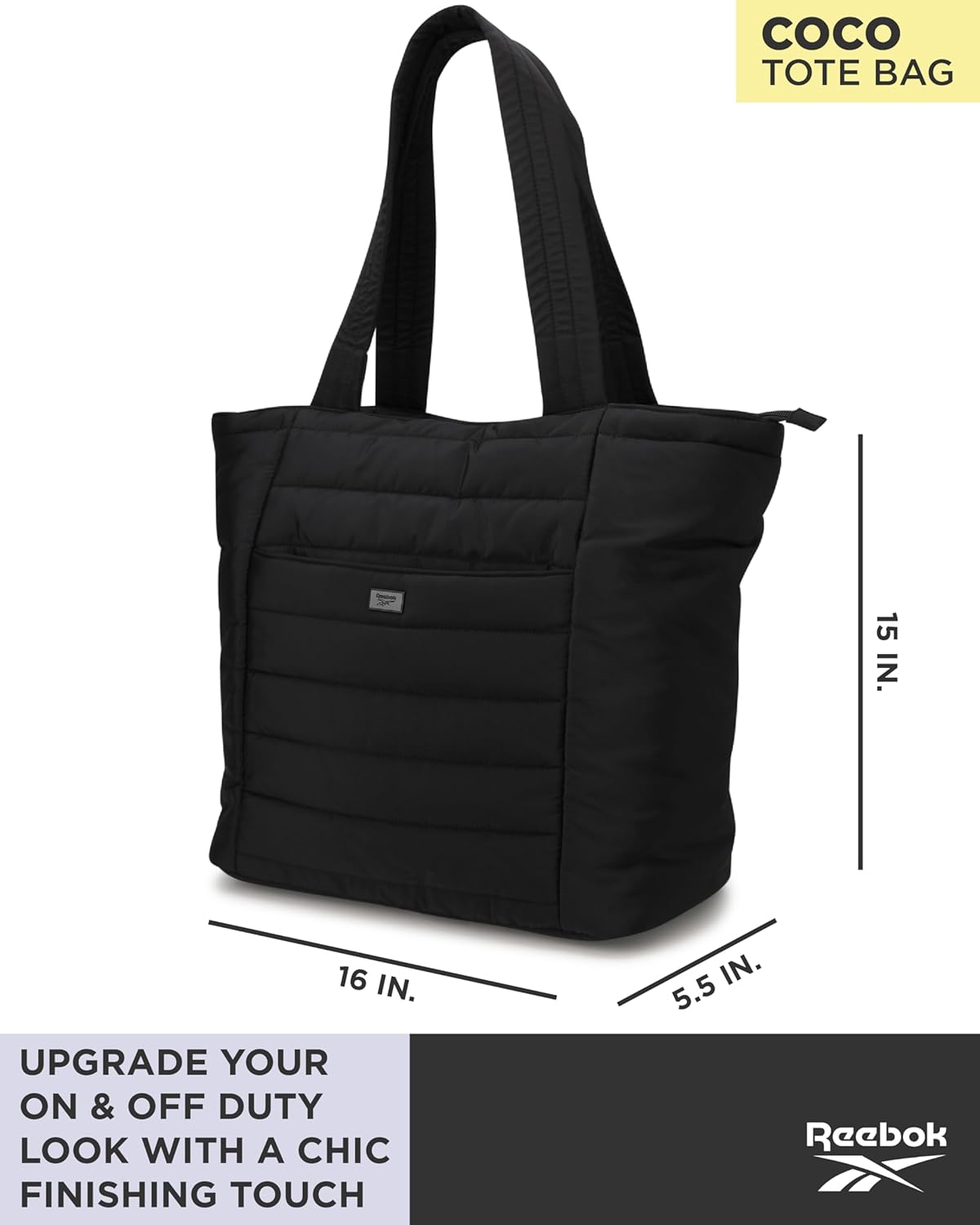 Reebok Womens Tote Bag - Large Lightweight Puffer Travel Tote with Zipper - Carry On Shoulder Bag Work Bags for Women