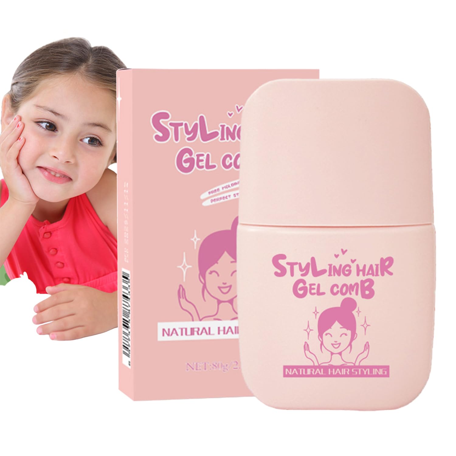 Hair Gel With Comb– 2-in1 Non-Greasy Hair Gel for Boys & Girls, Natural Hold for Flyaways & Frizz, Easy-to-Use Styling Stick (2.81oz, Travel-Friendly)
