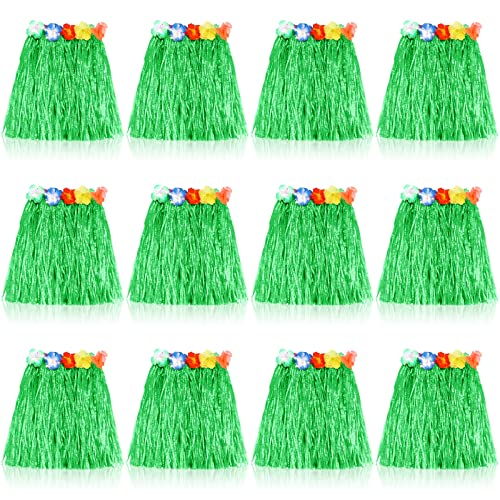 Tarpop 12 Pcs Hawaiian Hula Grass Skirts for Kids 40 cm Grass Skirts for Girls Luau Party Birthday Decoration Festive Show(Green)